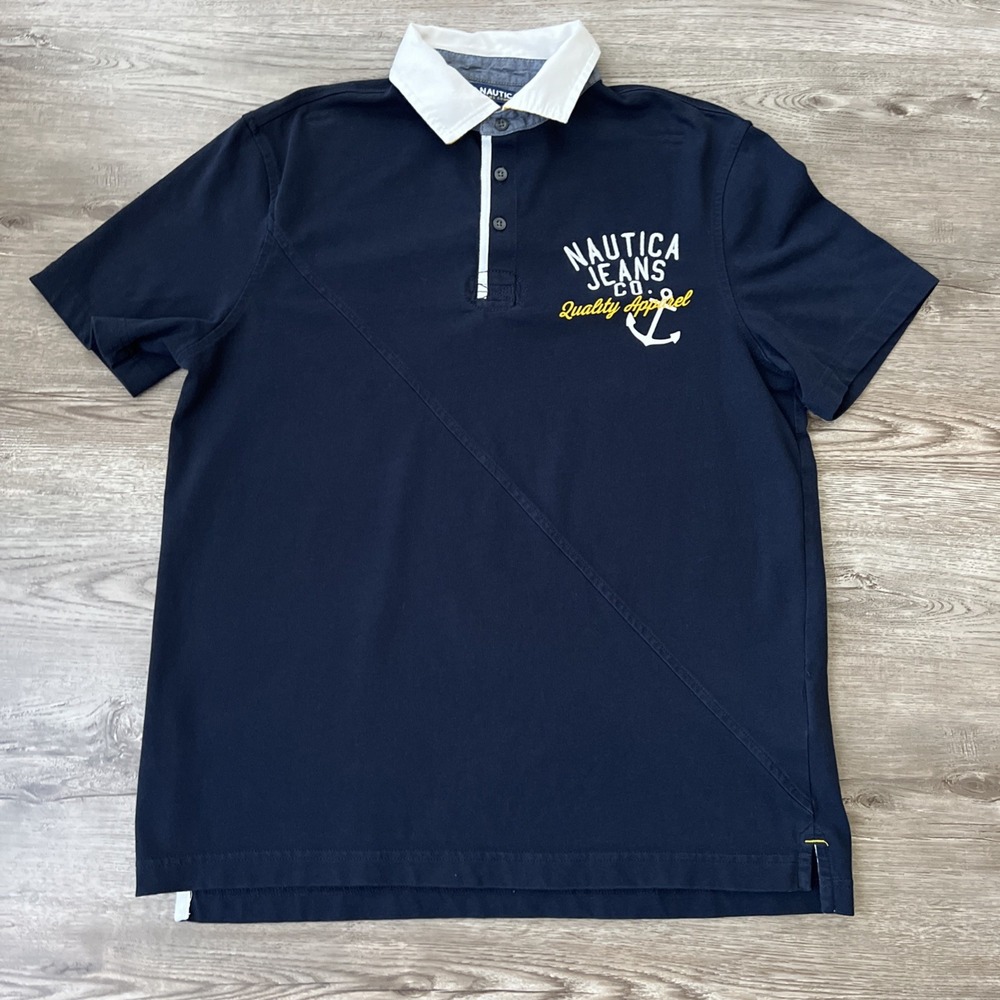 Nautica Jeans Polo Shirt Mens M Navy Cotton Logo Classic Fit Casual